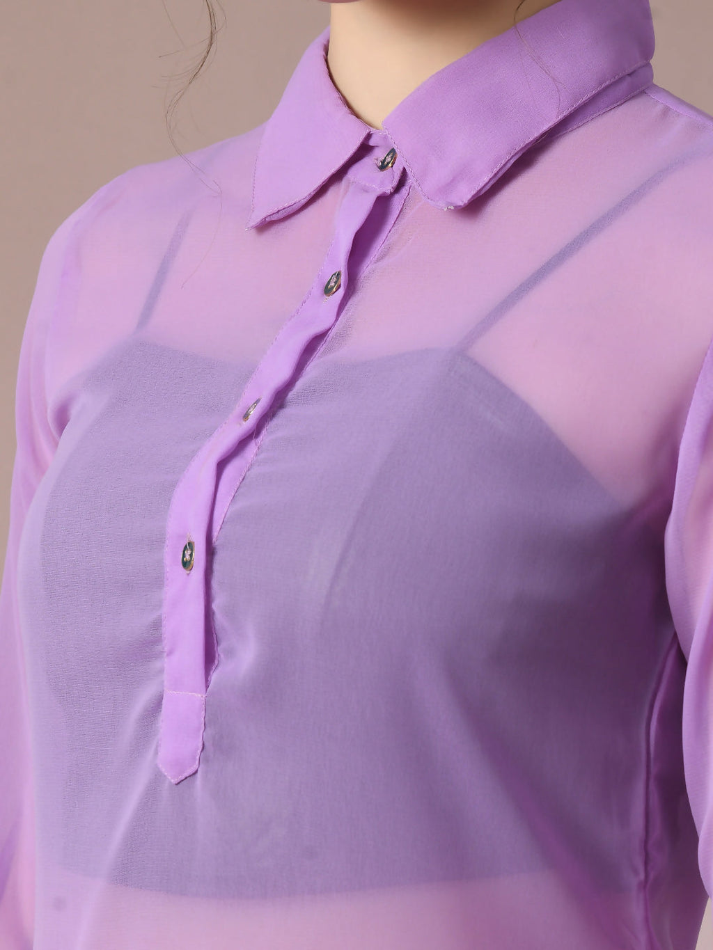 Myshka Women's Lavender Solid Georgette Longline Party Sheer Tunic