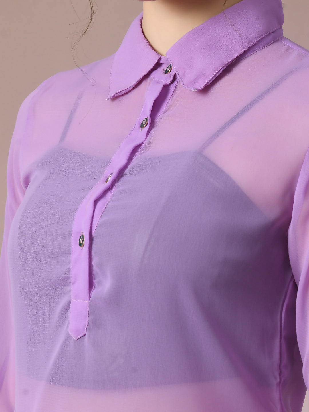 Myshka Women's Lavender Solid Georgette Longline Party Sheer Tunic