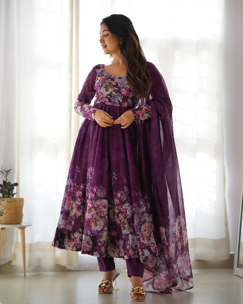 Joban Fashion Wine Kurta Set Organza Sequin Embroidery Work - Distacart
