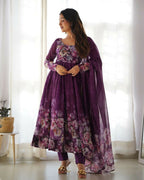Joban Fashion Wine Kurta Set Organza Sequin Embroidery Work - Distacart