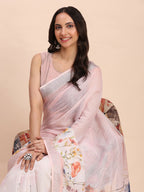 Shree Shyam Fashion Linen Cotton Light Pink Saree - Distacart