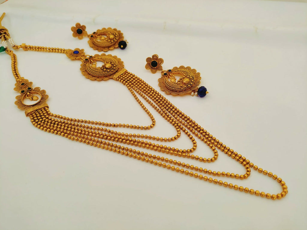Blue Kemp Layer mugappu Necklace Set - Distacart