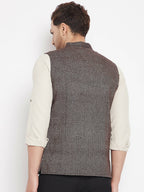 Even Apparels Brown Wool Men Woven Nehru Jacket - Distacart