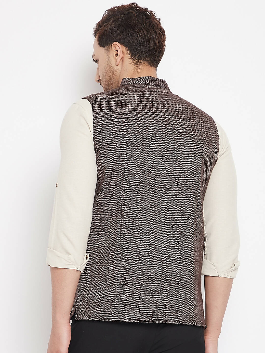 Even Apparels Brown Wool Men Woven Nehru Jacket - Distacart