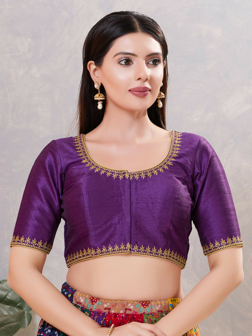 Joban Fashion Women Silk Dark-Brinjal Stitched Blouse