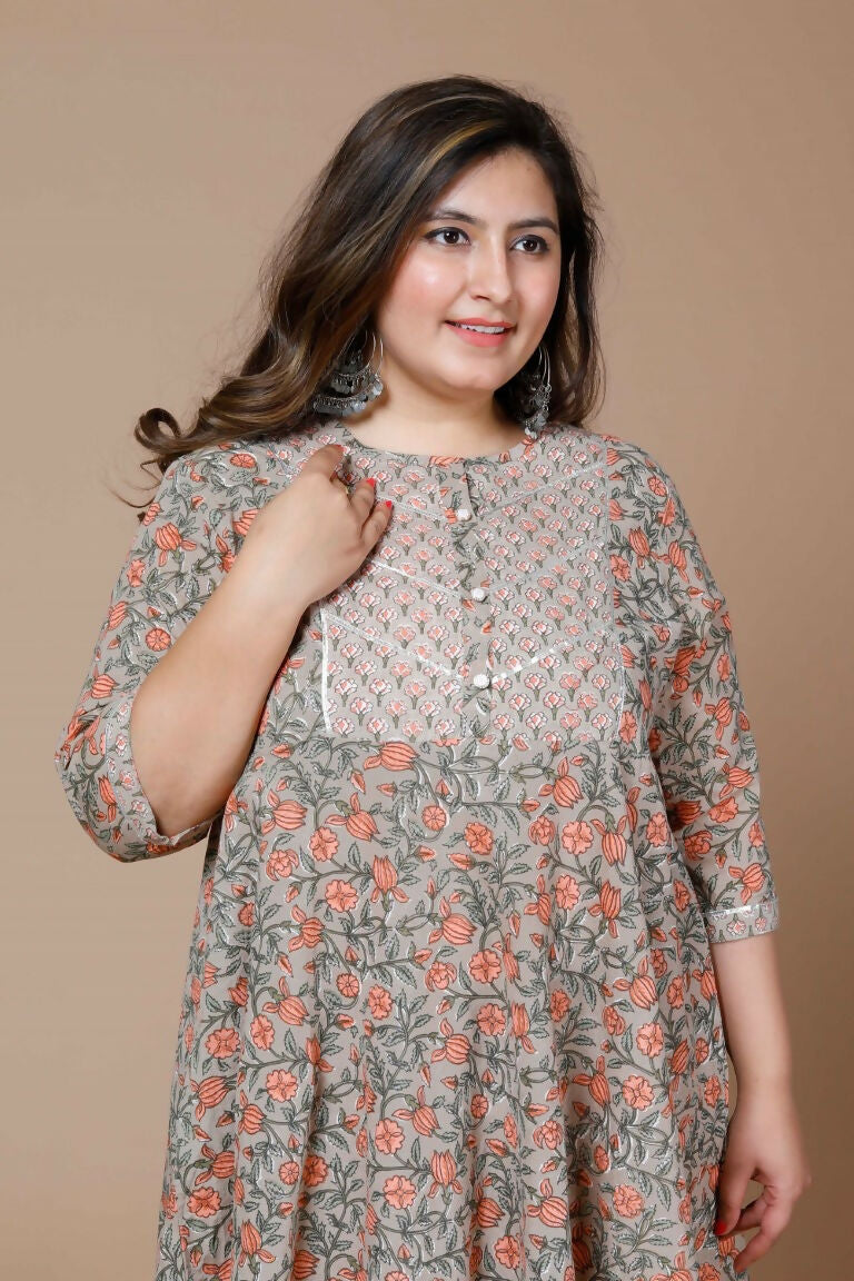 Miravan Women's Plus Size Camel Brown Gotta Patti Pure Cotton Anarkali Kurta