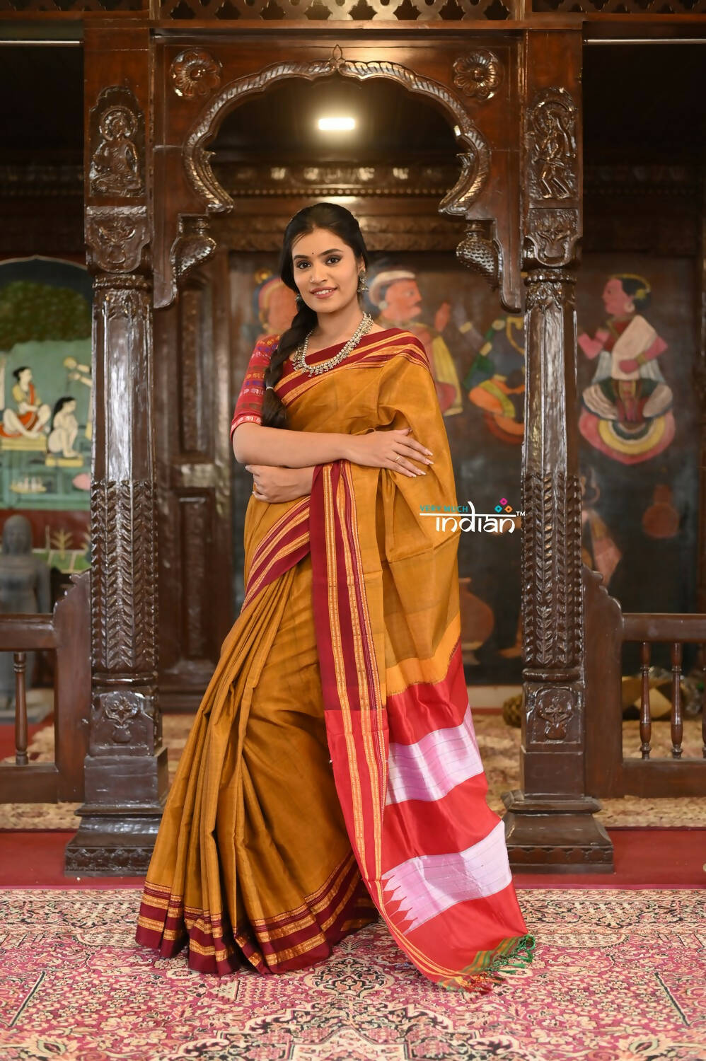 Very Much Indian Handloom Cotton Viscose Ilkal Saree Bright Beige Yellow - Distacart
