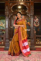 Very Much Indian Handloom Cotton Viscose Ilkal Saree Bright Beige Yellow - Distacart