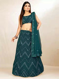Jyoti Fashion Classy Bottle Green Georgette 3MM Sequins with Thread Embroidery Lehenga Choli with Dupatta