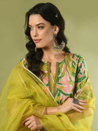 Myshka Women's Multi Printed Cotton Straight Party Kurta Set With Dupatta