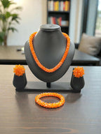 Inhanns Complete Look Crystal Statement 3-Piece Set (Adjustable Necklace + Earrings + Adjustable Bangle ) - Orange