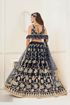 Aastha Fashion Black Butterfly Net White Cotton Thread Work And Sequence Work Embroidery Wedding Wear Lehenga Choli