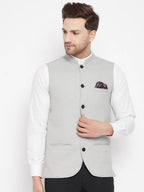 Even Apparels Grey Merino Men's Nehru Jacket-Contrast Lining-Free Pocket Square - Distacart