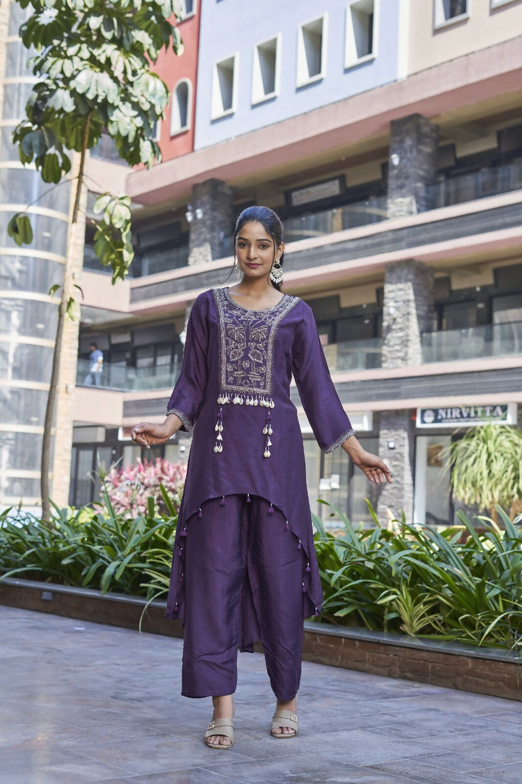 Joban Fashion Purple Cotton Premium Pure Viscose Dola With Handwork Kurta set