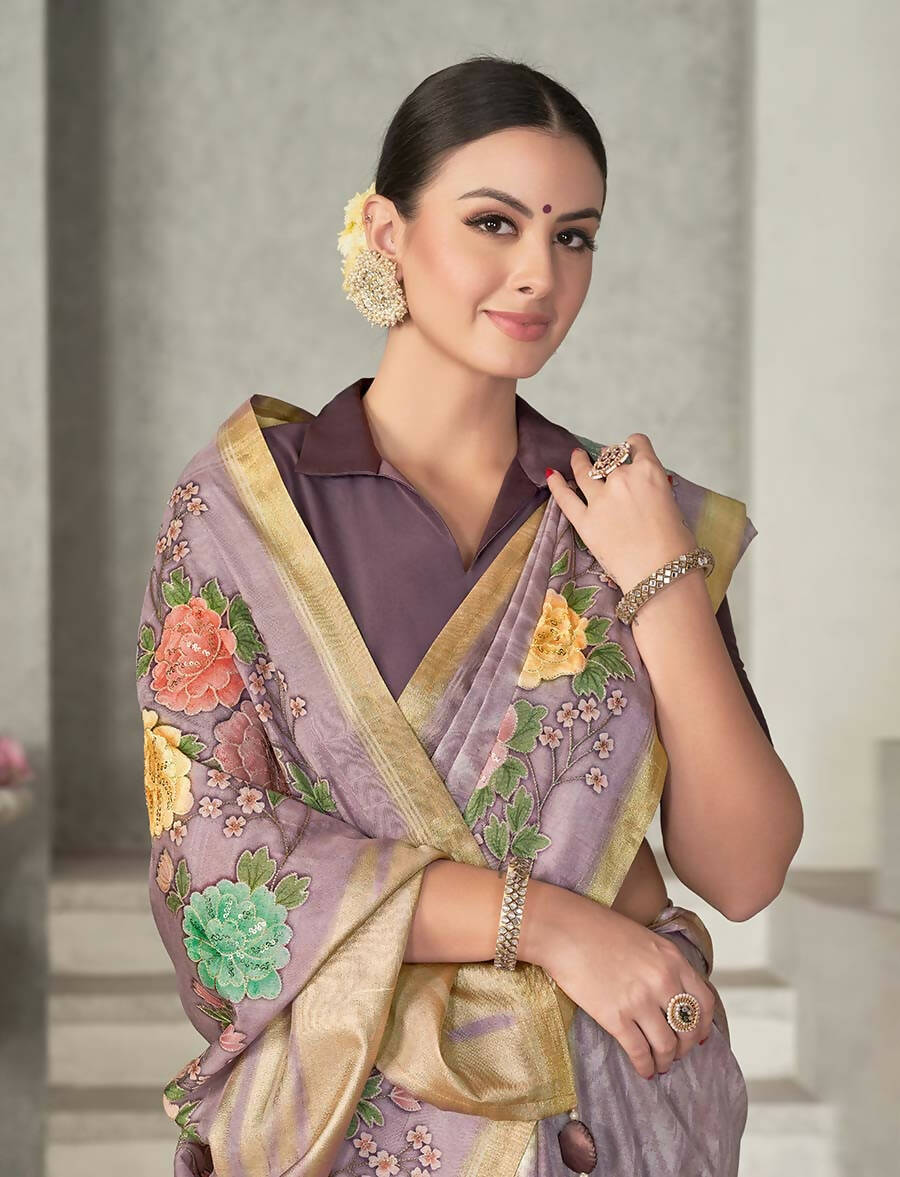 Lavendar Rangkat Tussar Silk Woven Design Saree with Unstitched Blouse - Mohmanthan Eshani