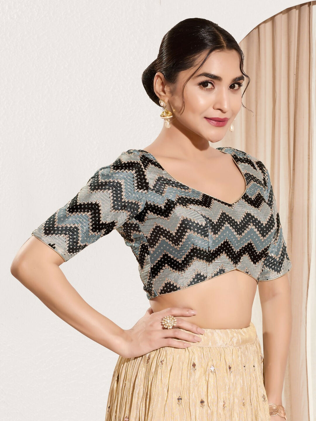 Joban Fashion Black Chiffon Padded Blouse With Square Neck Elbow Sleeves - Distacart