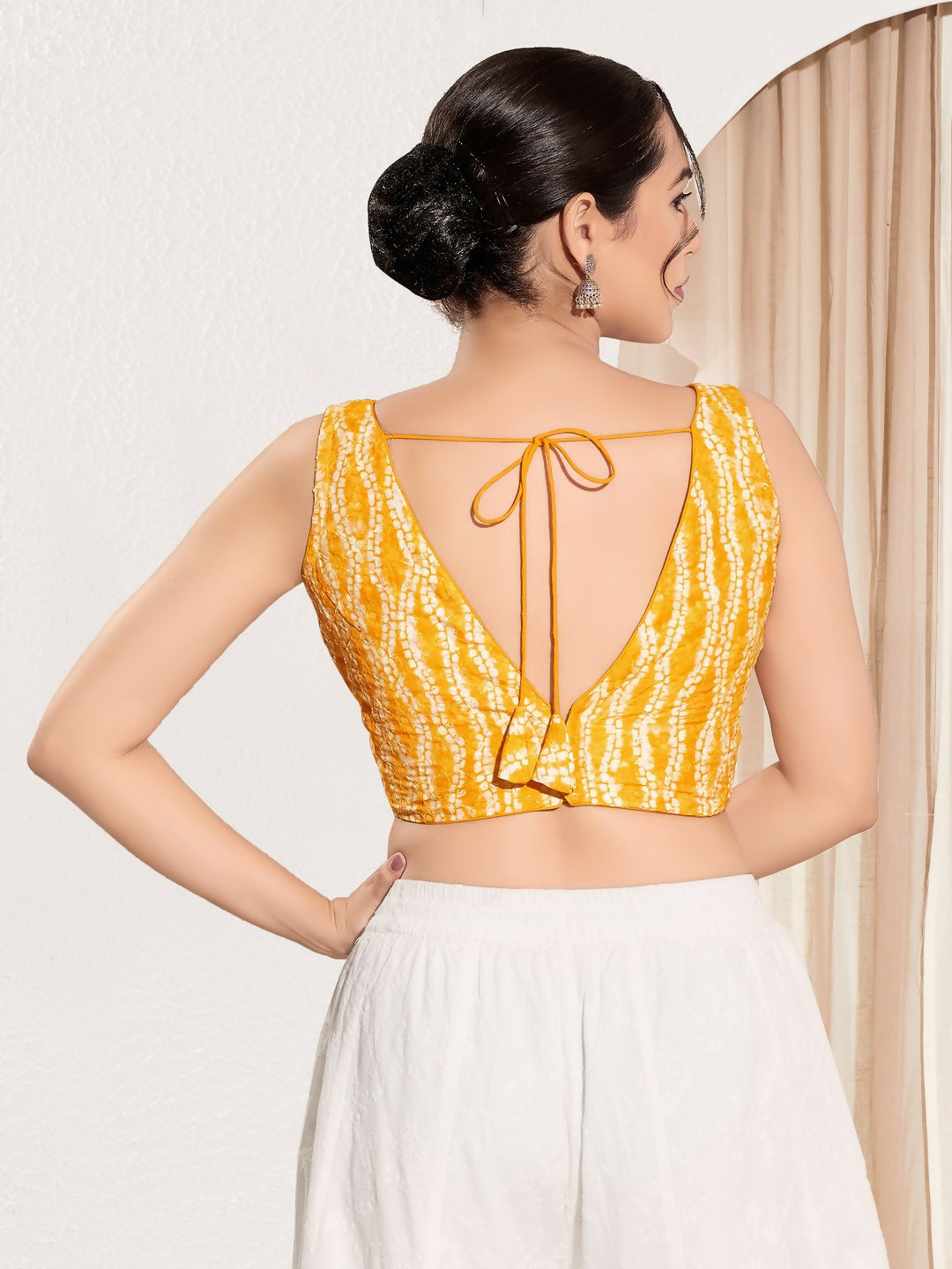 Joban Fashion Yellow Viscose Rayon Padded Blouse With V Neck Sleeveless - Distacart