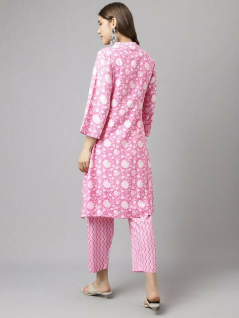 FIORRA Women's Pink Cotton A-Line Kurta Set