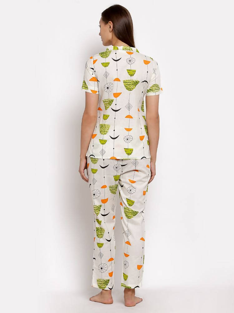 Myshka Women's Multi Cotton Printed Half Sleeve Collar Neck Casual Night suit