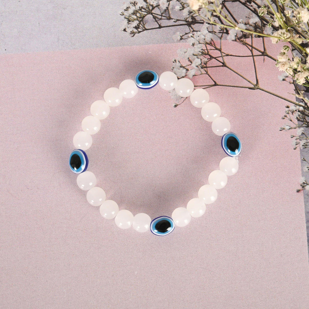 NVR Men & Women White Marbel Crystal Elasticated Bracelet - Distacart