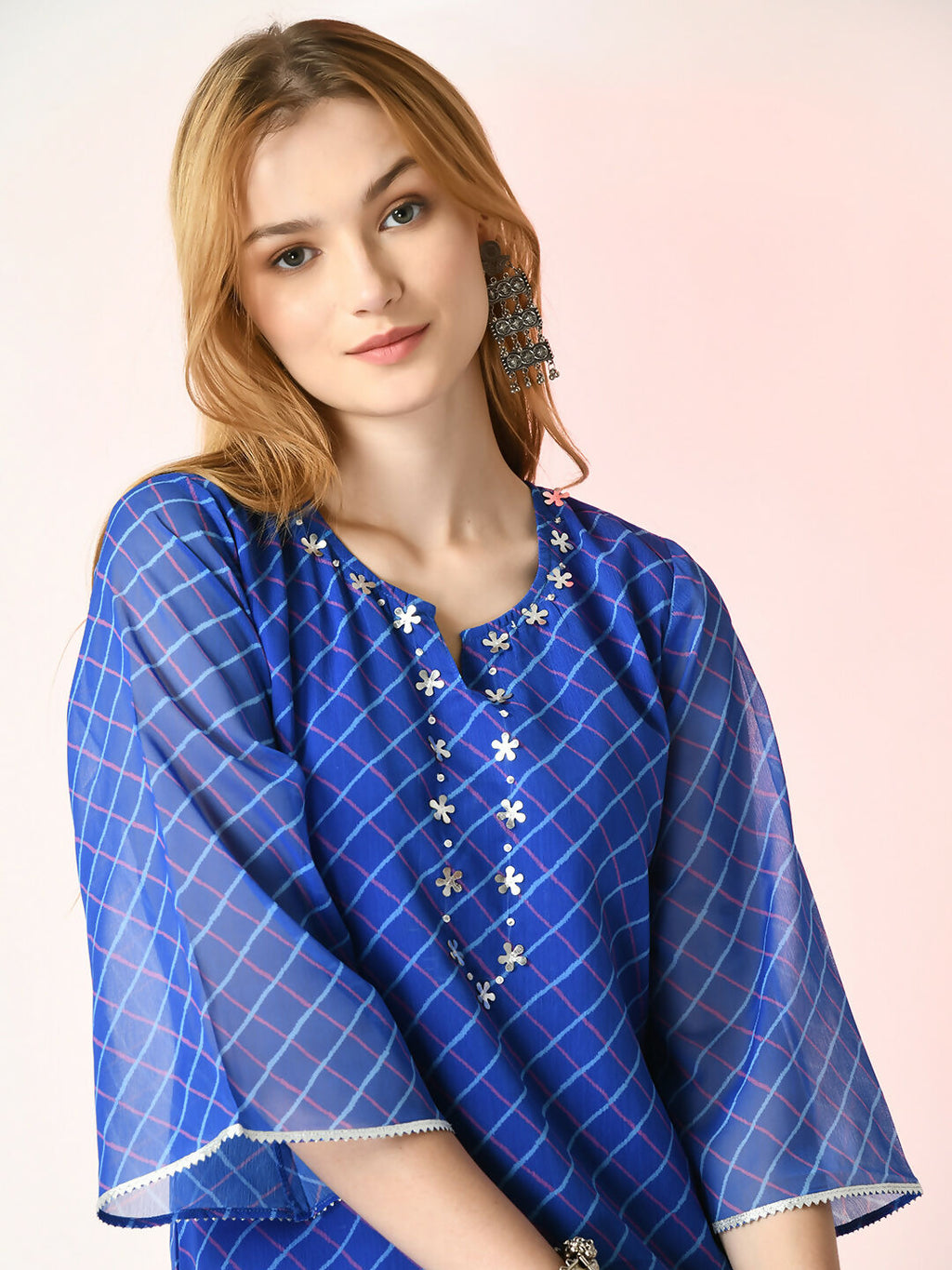 Myshka Women's Blue Printed Kurta With Palazzos