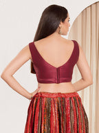 Joban Fashion Dark Maroon Mulberry Silk Padded Blouse With Round Neck Sleeveless - Distacart