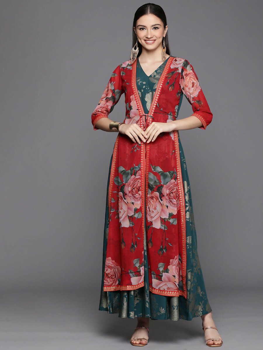 Ahalyaa Women's Green Crepe Gold Smoke Printed Dress - Distacart