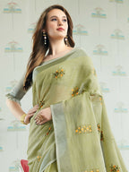 Shree Shyam Fashion Linen Pista Green Saree - Distacart
