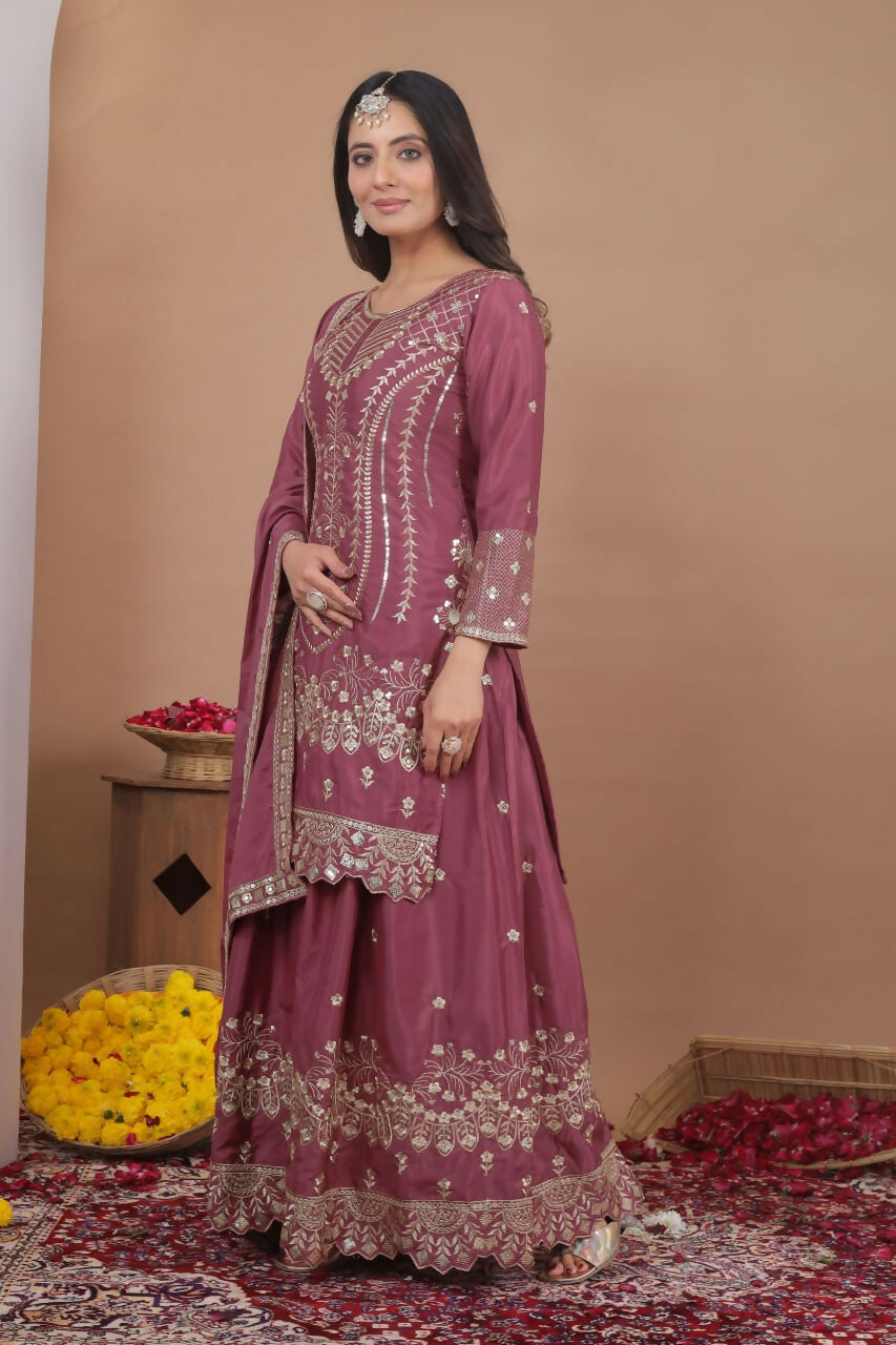 Teeya Creation Dark Onion Color Natural Crepe Silk Wedding Wear Trending Salwar Suit - Distacart