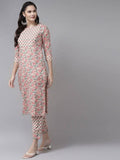 Yufta Pink Ethnic Motifs Printed Regular Pure Cotton Kurta with Trouser & Dupatta