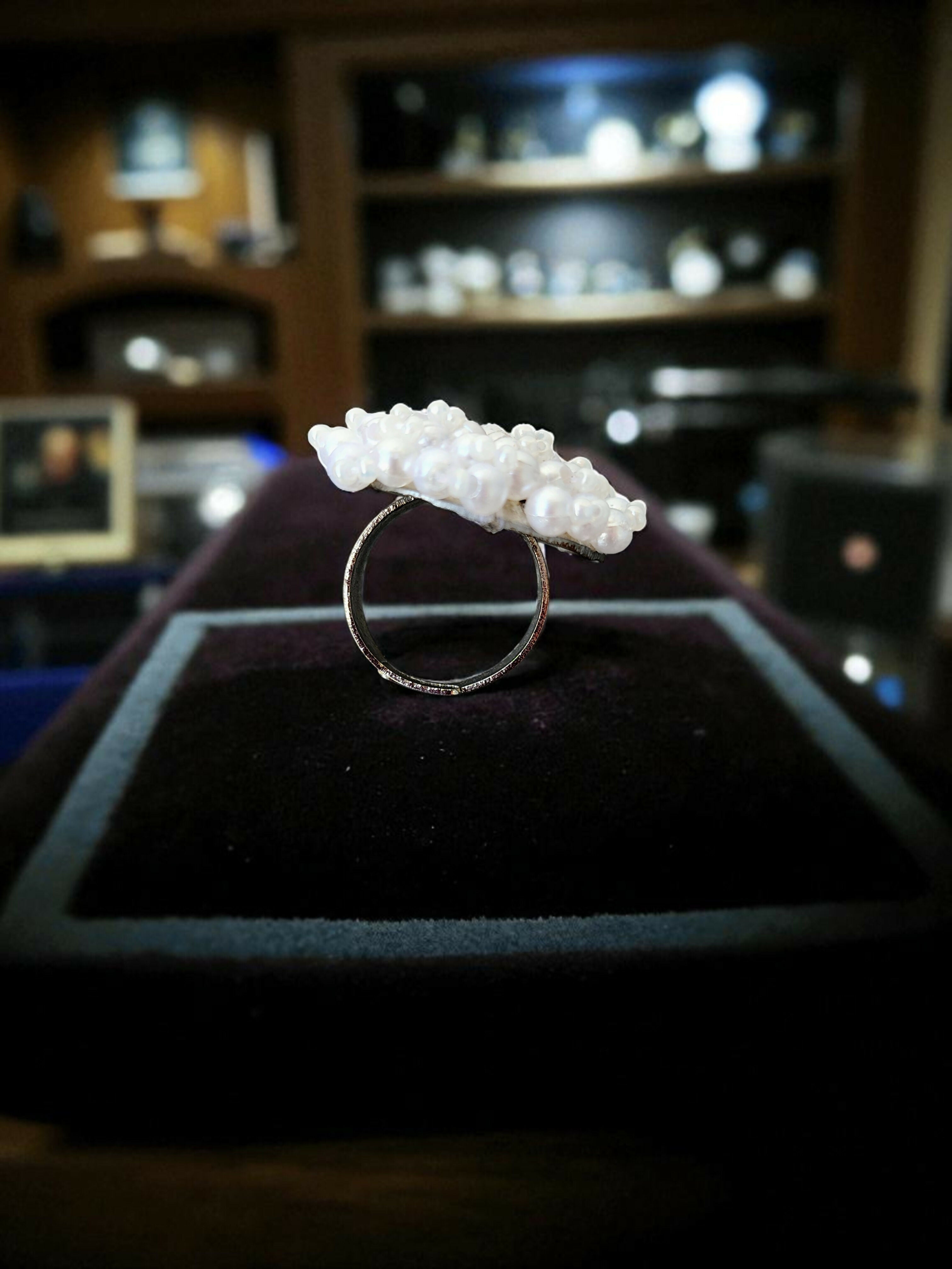 Inhanns Rang-E-Roshan Adjustable Ring – Handmade Crystal Statement Ring - Pearl
