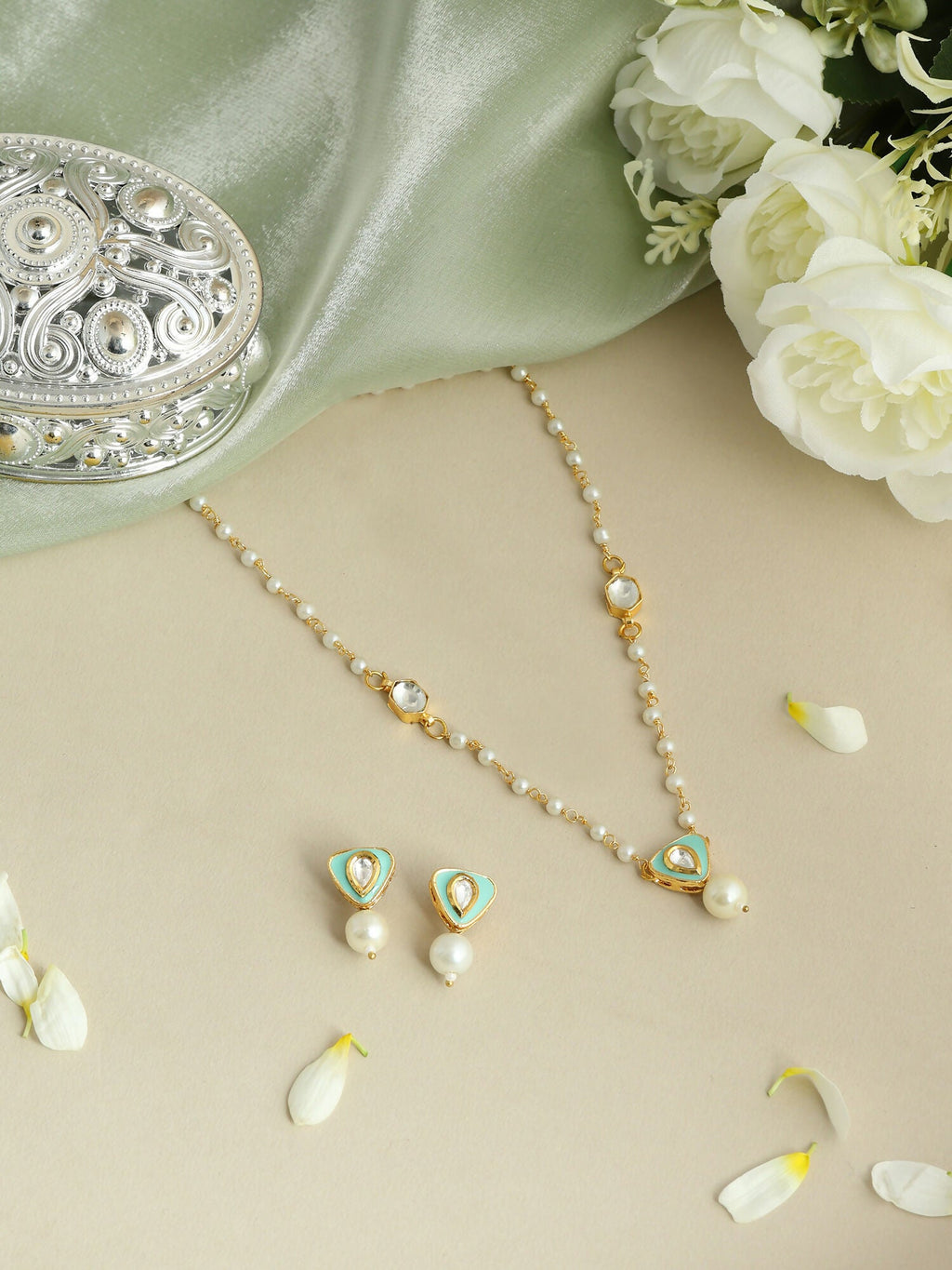 Ruby Raang Ruhani Pearl Necklace And Earrings Set - Distacart