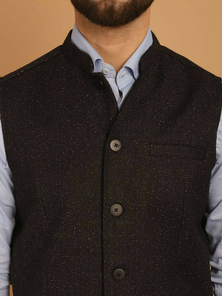 Even Apparels Pure Wool Nehru Jacket - Black