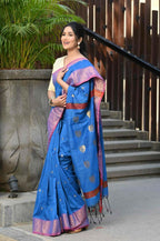 Beatitude Blue Cotton Banarasi Saree