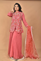Morchari Women And Hand Embroidery Palazzo Set-Rust