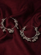 Mominos Fashion Johar Kamal Silver Parrot Hoops and Ghungroo Bali Combo Earrings