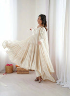 Teeya Creation White Color Mal Chanderi Silk Hand Embroidery Work Long Gown - Distacart