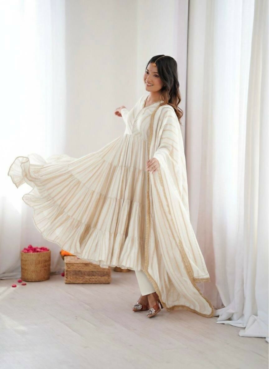 Teeya Creation White Color Mal Chanderi Silk Hand Embroidery Work Long Gown - Distacart