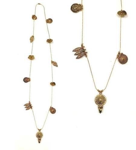 Bling Accessories Antique Brass Finish Brass Metal Long Coin Pendant Necklace