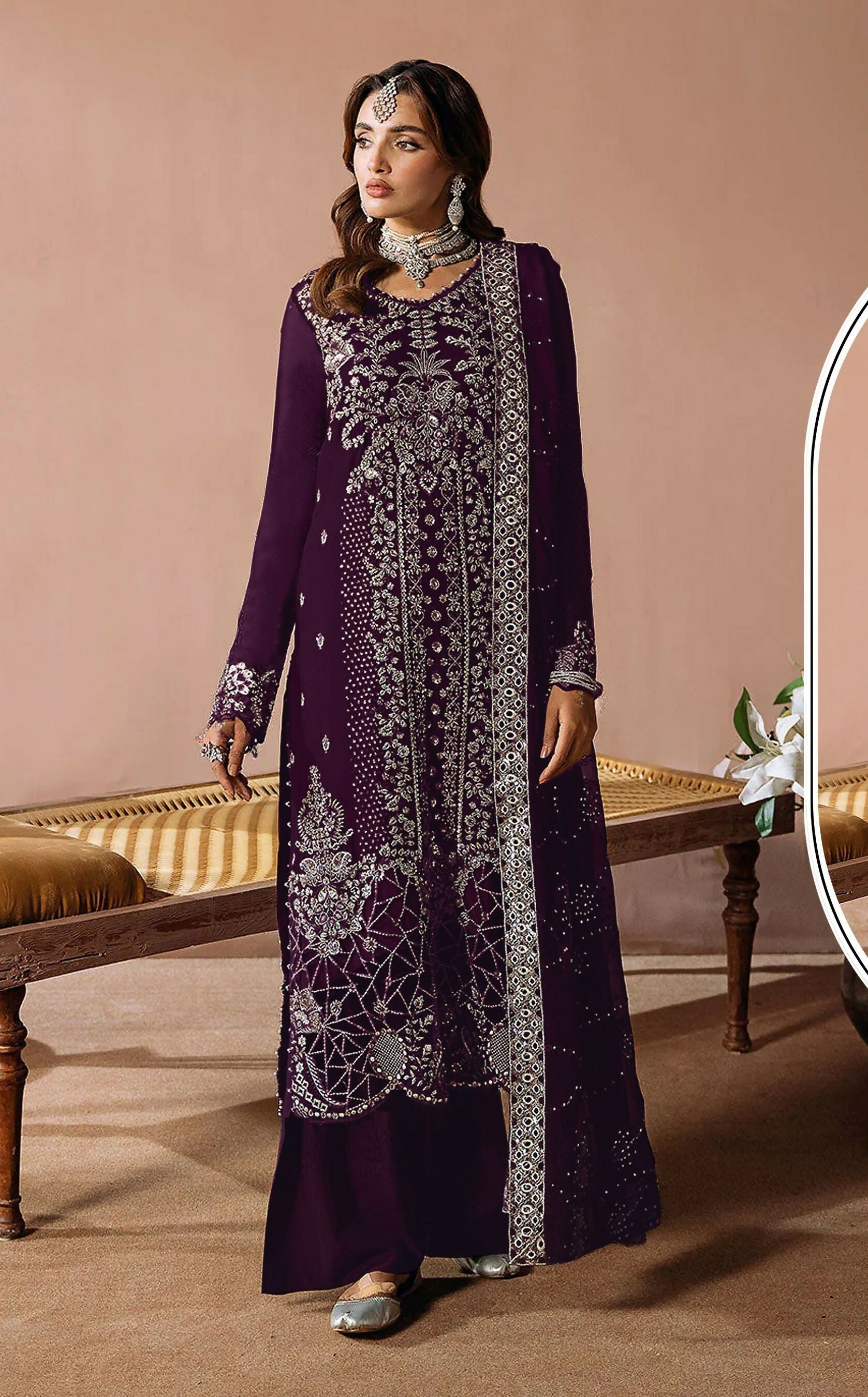 Anaita Purple Velvet Suit with Embroidery Sequence Work - Distacart