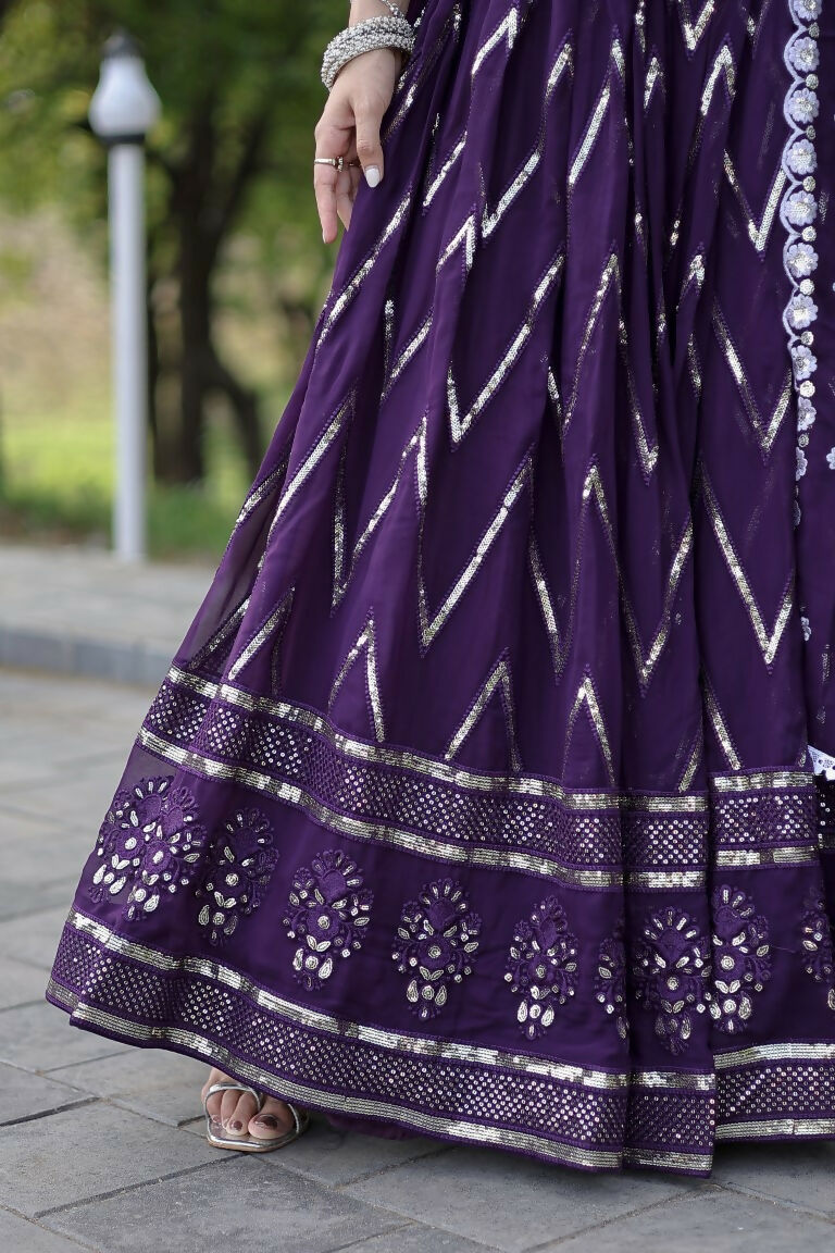 Vastranavya Faux Blooming With Sequins And Thread Embroidered Work Lehenga Choli With Dupatta - Purple