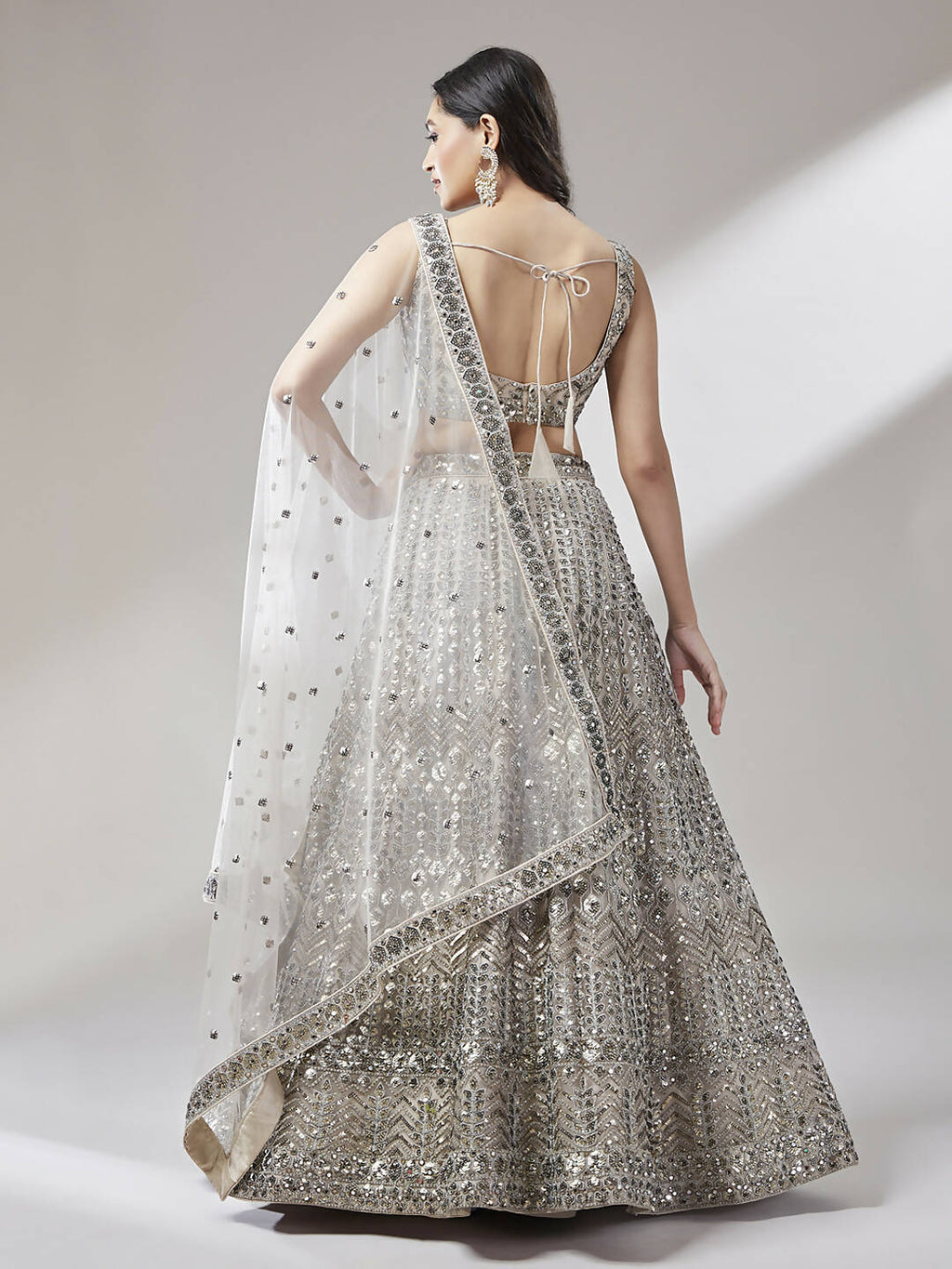House of Panchhi Beige - Net Mirror & Sequins Embroiderey Lehenga choli