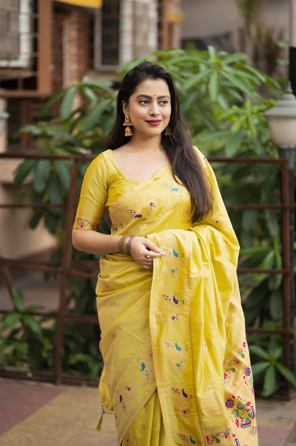 Lemon Green Pure Silk Woven Design Saree with Unstitched Blouse - A2M
