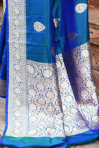 Joban Fashion Blue Banarasi Katan Pure Handloom Banarasi Silk Saree