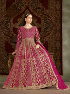 Anaita Rani Pink Embroidered Net Stitched Anarkali Suit - Distacart