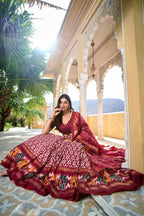 Vastranavya Designer Ikkat Print With Foil Work Lehenga Choli - Maroon
