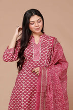 Miravan Women's Pink Straight Floral Printed Kurta & Palazzo With Dupatta Set