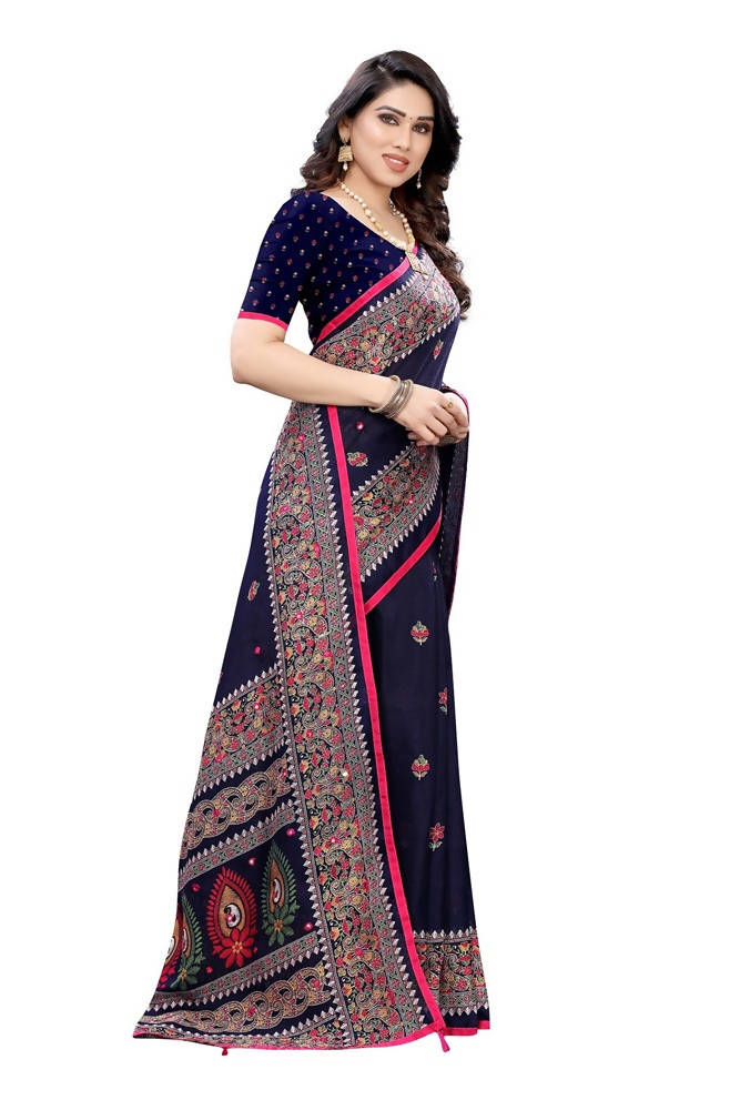Vamika Blue Jute Silk Mirror Work Saree