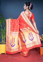 Jyoti Fashion Women's Red Paithani Silk Zari Woven Saree with Blouse - Distacart