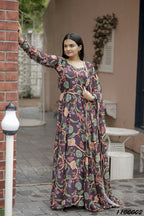 Aayaa Designer Printed Georgette Full Flare Gown With Dupatta - Multi Color - Distacart